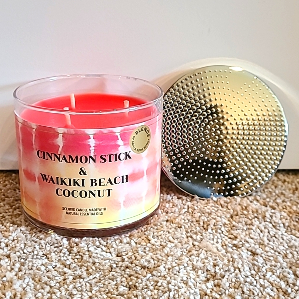CINNAMON STICK & WAIKIKI BEACH COCONUT 3 Wick Candle Blend Bath & Body Works